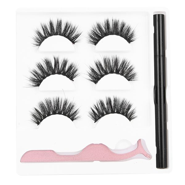 3 Pairs False Eyelashes Liquid Eyeliner Tweezers Set Eye Makeup Tools 3D-03