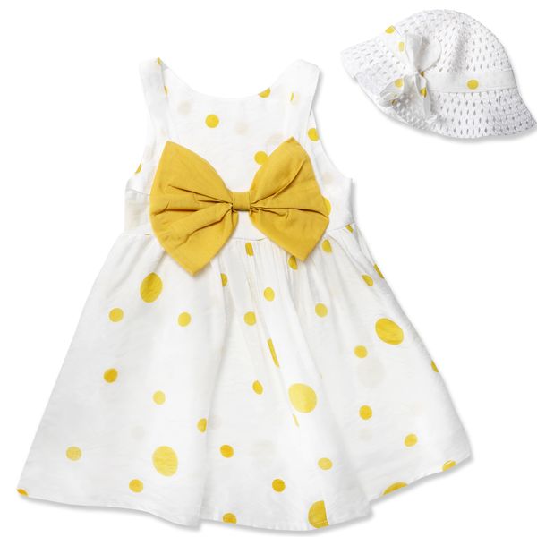 Kiwichild Yellow Dotted Dress With A Sunhat