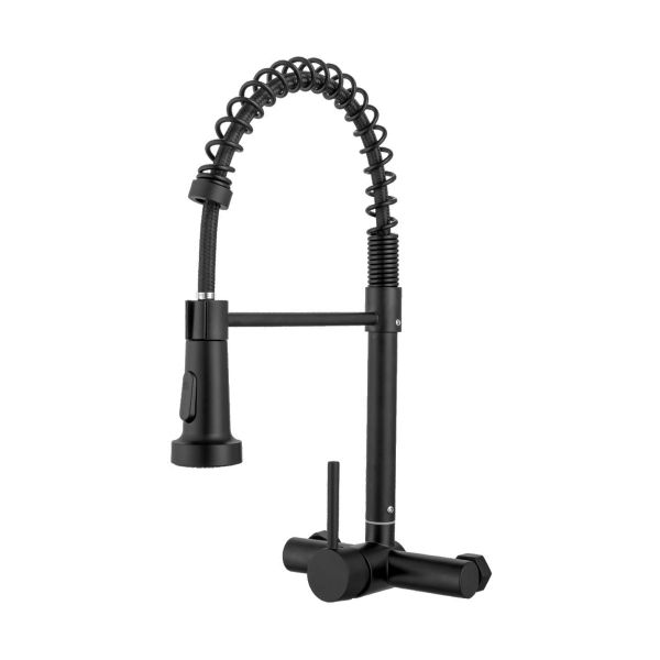 Wall Mount Kitchen Faucet with Pull Down Sprayer 360 Swivel Dual Spray Tap
