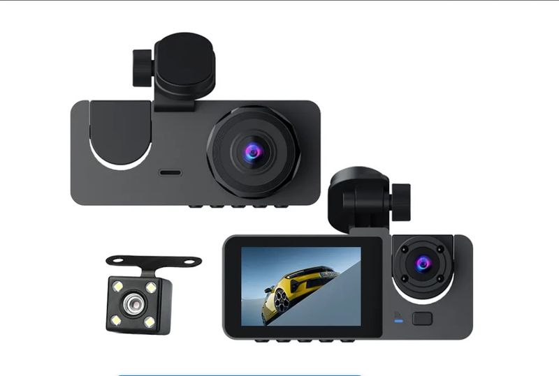 3-Channel 1080P FHD Dash Camera with Front, Rear, and Interior Recording