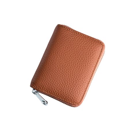 Men Women Leather RFID Blocking Credit Card Holder Zipper Pocket