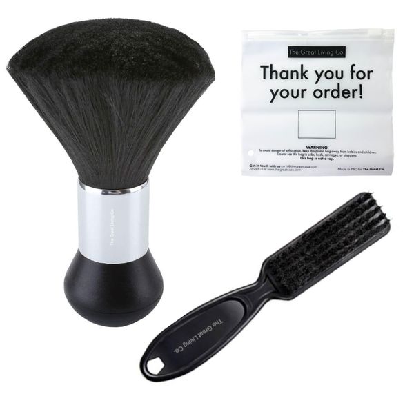 Pro Barber Neck Duster &amp; Barber Fade Brush Set with Zipper Bag For Salons