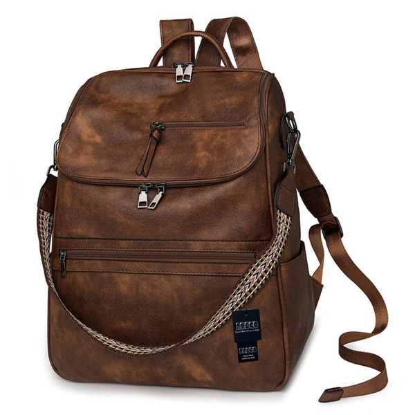 Leather Backpack for Women with 15.6inch Laptop Compartment Shoulder Bag