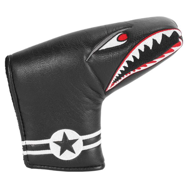 1Pc Black PU Leather with Shark Embroidery Magnet Putter Headcover