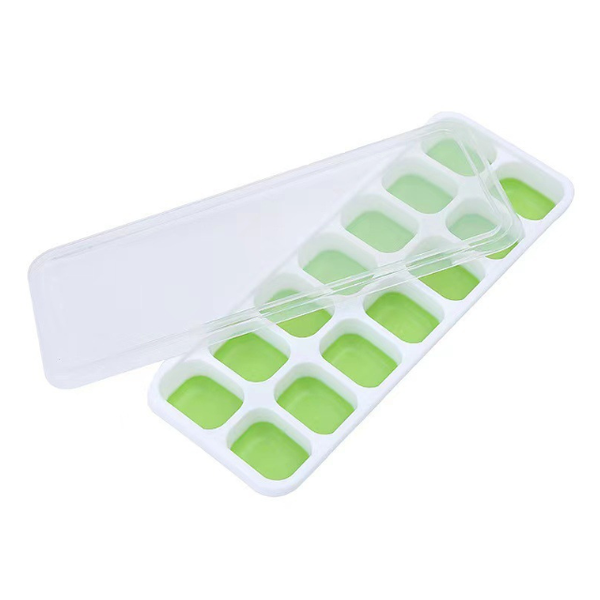 14-Grid Silicone Ice Cube Tray with Spill-Resistant Lid - Pink