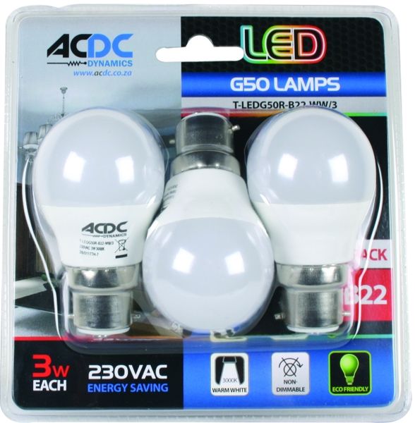 230VAC Cool White LED Golf Ball Lamp 3W E27 /3Pack