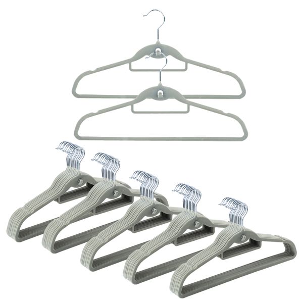 Anchor 50 pack Grey Non-Slip Velvet Space Saver Flocked Hangers with Hook