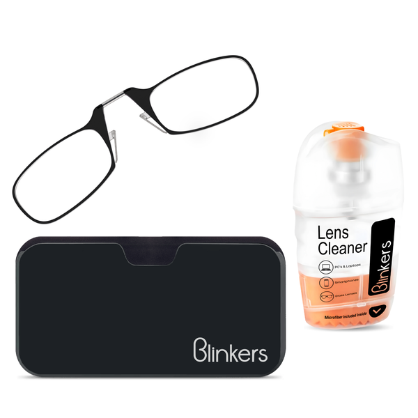 Blinkers Mini Armless Thin Frame Reading Glasses &amp; Pod Case + Cleaner