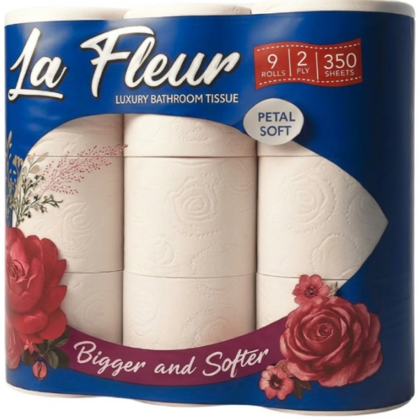 La Fleur 2ply 350 Sheet Luxury Toilet Paper 9 Rolls