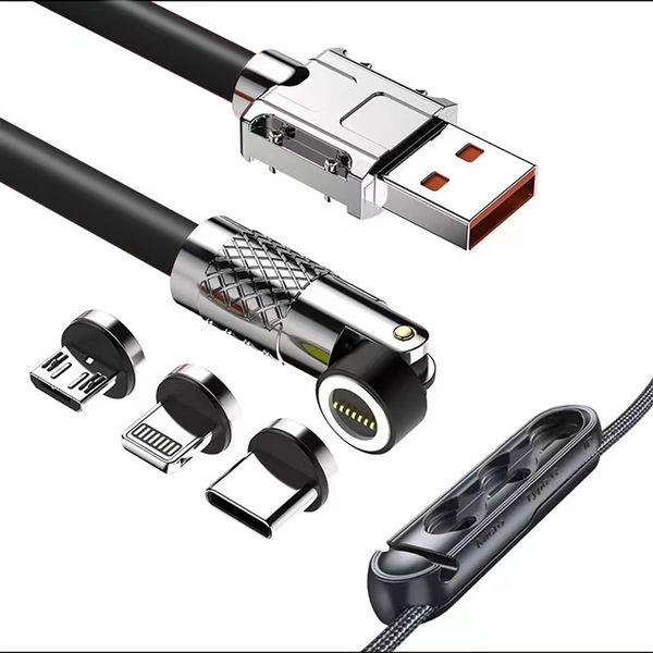 New 7 Pin 6A 120W 3 In 1 Magnetic Fast Charging Cable &amp;1 Container-Black-jk