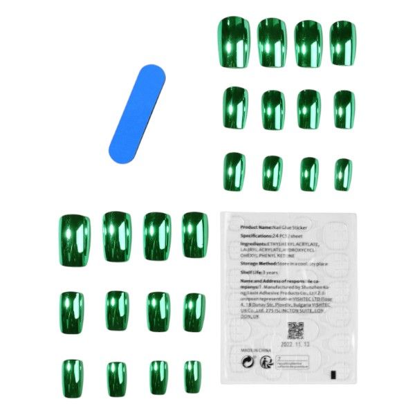 24 Piece - Metallic Square-Shaped Artificial Nails - Green