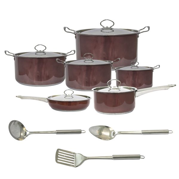 Conic 15 Piece Stainless Steel Heavy Bottom Cookware Set - Copper