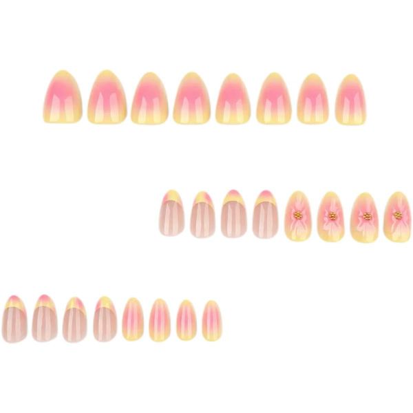 3D Floral Gradient Nail Art, French Pink Sweet False Nails