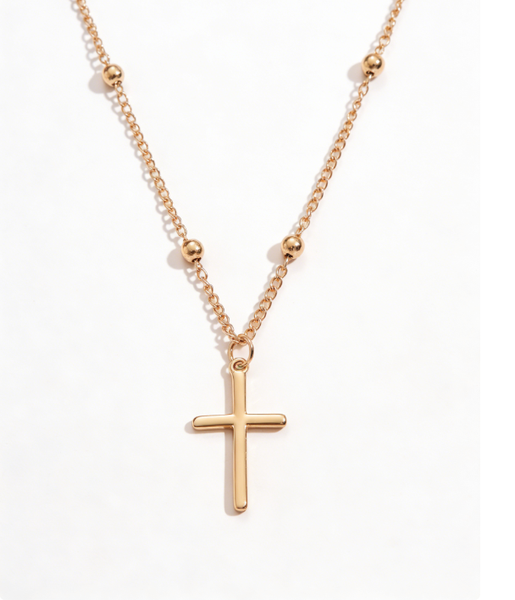 Cross Pendant Beaded Necklace (Gold) - 1 Piece