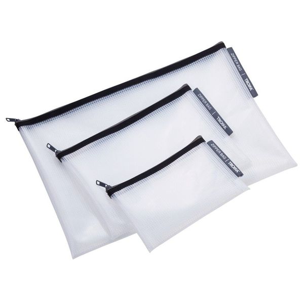 TROIKA Travel Organiser Pouches: Transparent Set of 3 in A4, A5 &amp; A6 Size