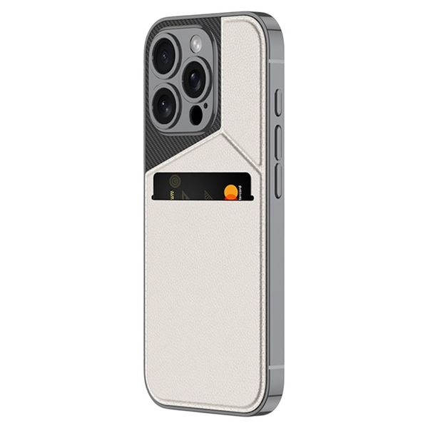 Leather-Textured Wallet Kickstand Phone Case Compatible With iPhone 16 Pro - Cream