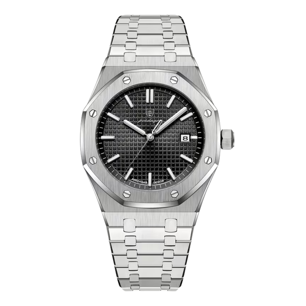 Poedagar Luxe Men's Watch - Black Crystal Dial &amp; Snugpods Luxury Watch Box