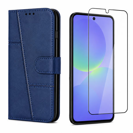 Leather Case and Screen Protector Combo Compatible with Samsung A04-Blue Image