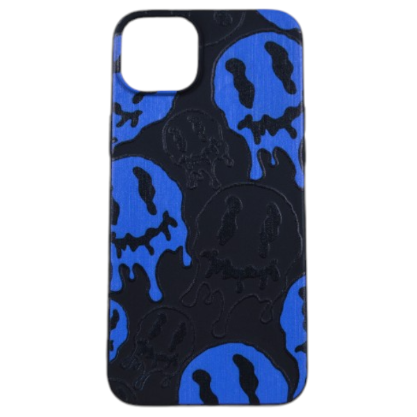 High Quality Melted Smiley Print Phone Case For iPhone 15 Plus - Blue