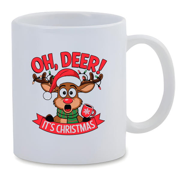 White Ceramic Mug 350ml - Oh Deer Its Christmas