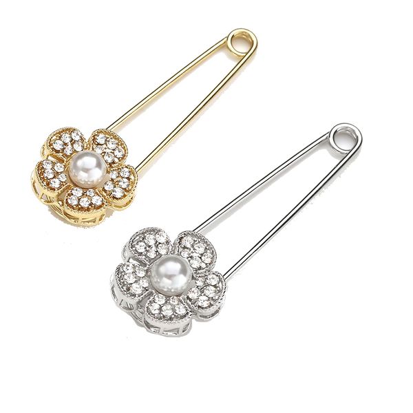 2 PC Floral Brooch Pins for Women Pearl Crystal for Coats Dresses Scarves