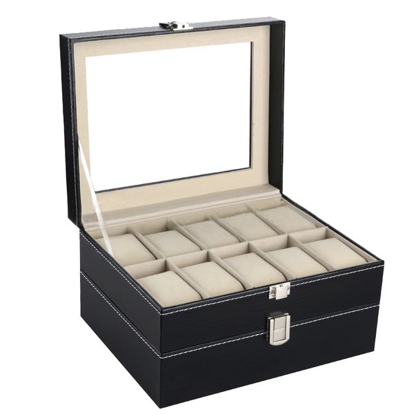 Portable Double Layer PU Leather Watch Jewelry Display Box - 20 Grids