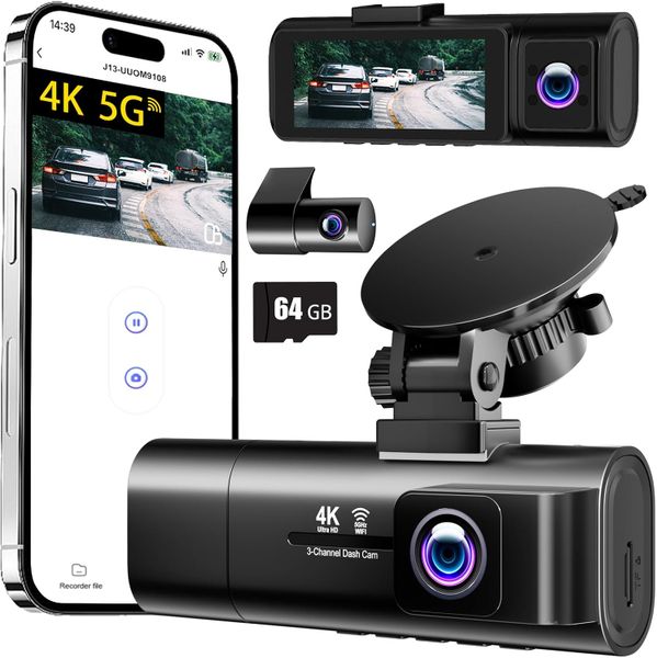 Dash Cam Front and Rear Inside,3 Channel Dash Cam for Car,5G WiFi,3.16