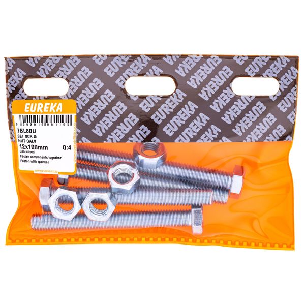 EUREKA Set Screw &amp; Nut Galvanised 12 x 100mm Q:4 7BL80U