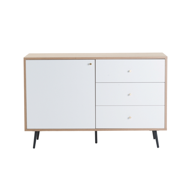 Roy 1 Door Sideboard with 3 Drawers - Oak and White