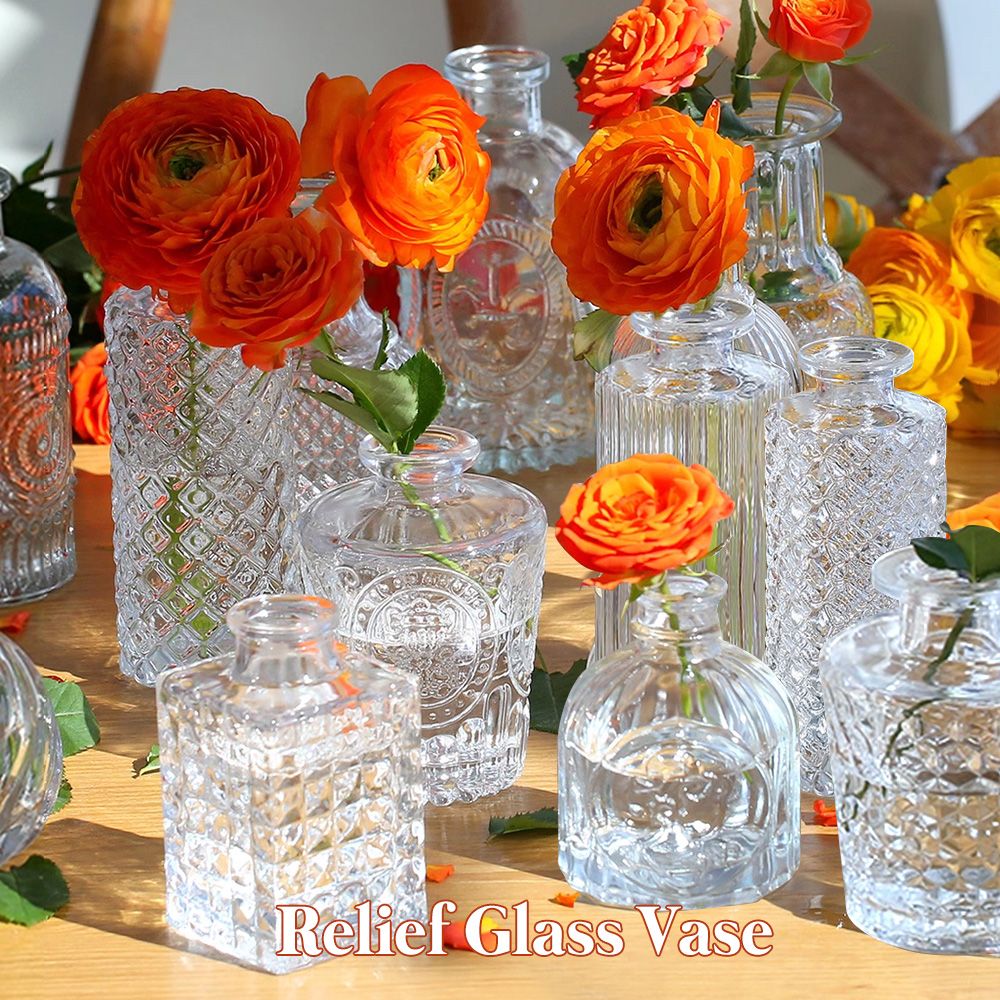 Chenshia -15 Pc Glass Vase Set, Mini Vintage Clear Flower Bud