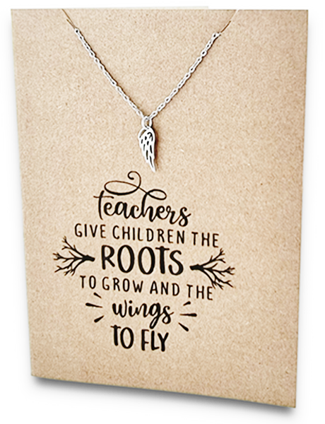 Stainless Steel Necklace On Message Card-Wing Teachers