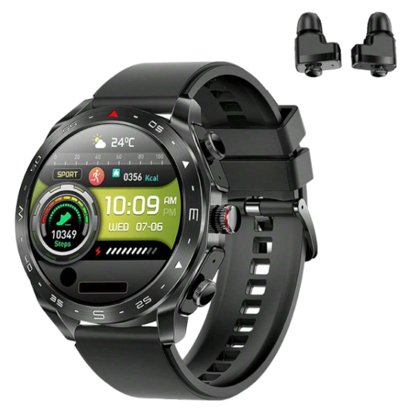 IP67 Waterproof Wireless Calling Smart Watch with Earbuds - Black
