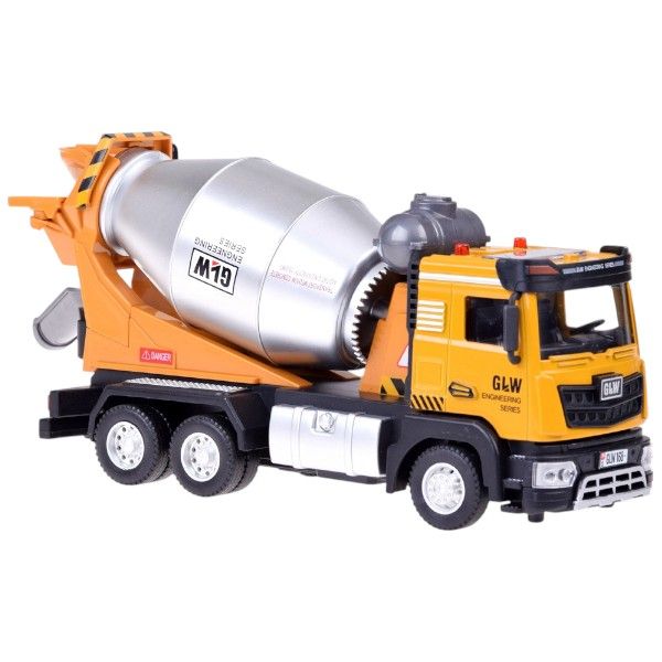 Realistic Construction Cement Mixer Truck Toy with Rotating Drum - Yellow