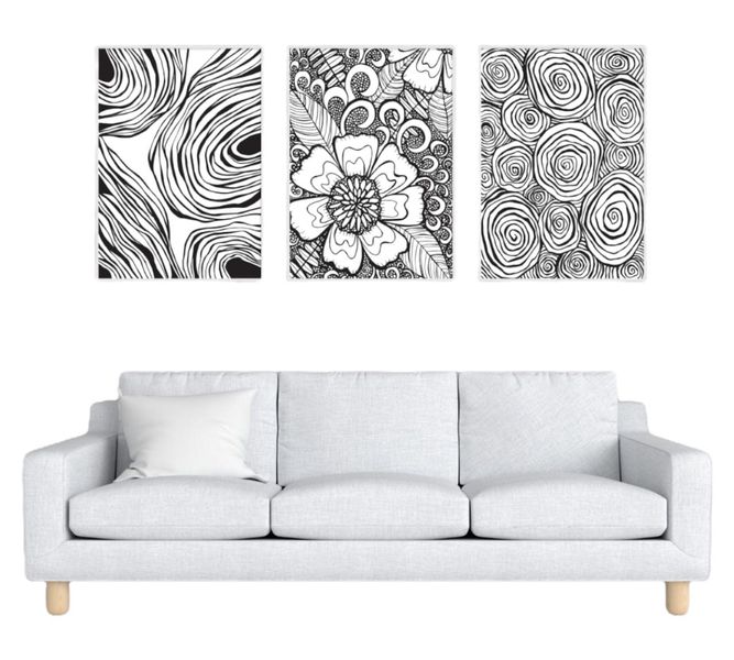 R Handmade Designs- Line Art Wall Decor Prints- Set Of 3- A3 Unframed