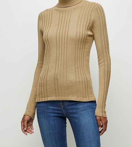 Women's Edit Basic Ribbed Poloneck - Taupe
