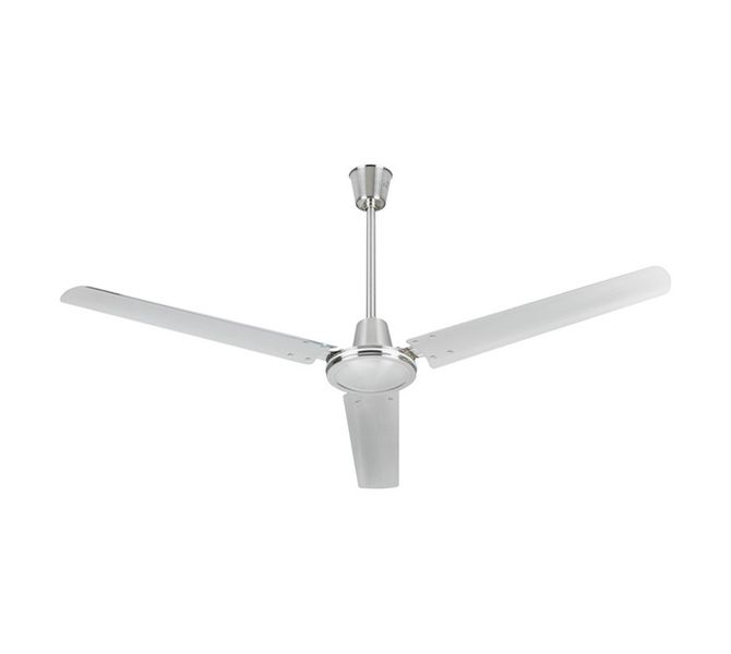 Industrial Ceiling Fan: 3-Blade Chrome Finish, High Airflow, No Light