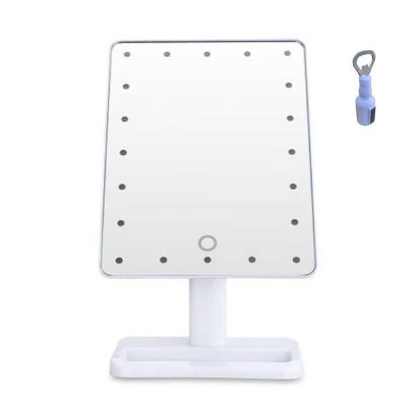 LED Make-Up Mirror - White With Bottle Opener