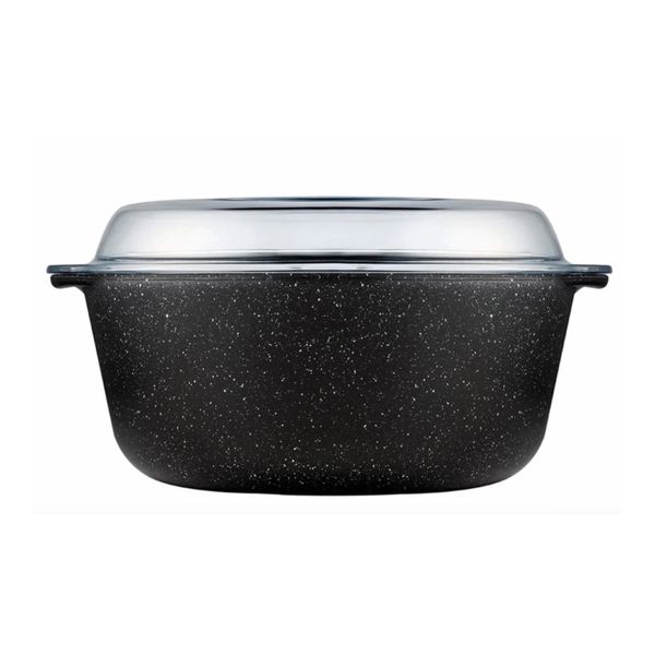 Borcam Casserole 3L Black Round Non-Stick Coating With Glass Lid