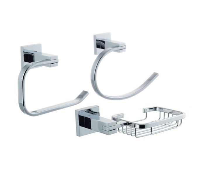 Elegant 3 piece Soap Dish/Toilet Roll/ Hand Towel Holders Square - Combo