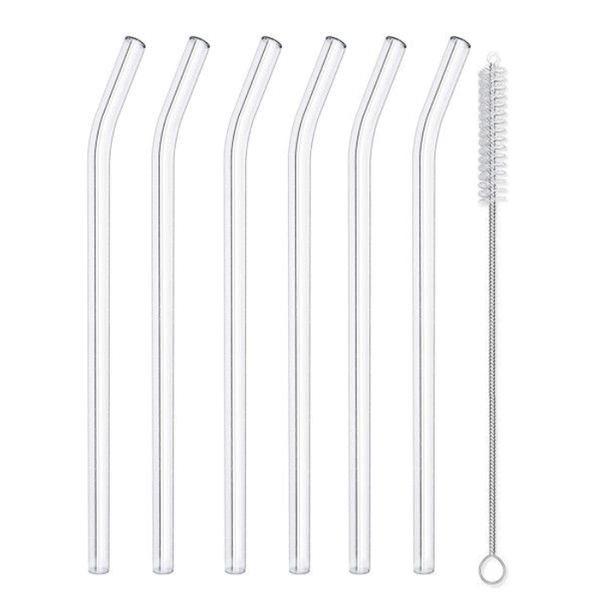 Transparent Reusable Borosilicate Glass Straws - Set of 6