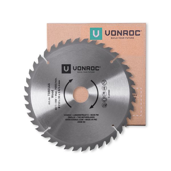 VONROC Saw Blade for Table Saw - 210 x 30mm - 40T | Universal