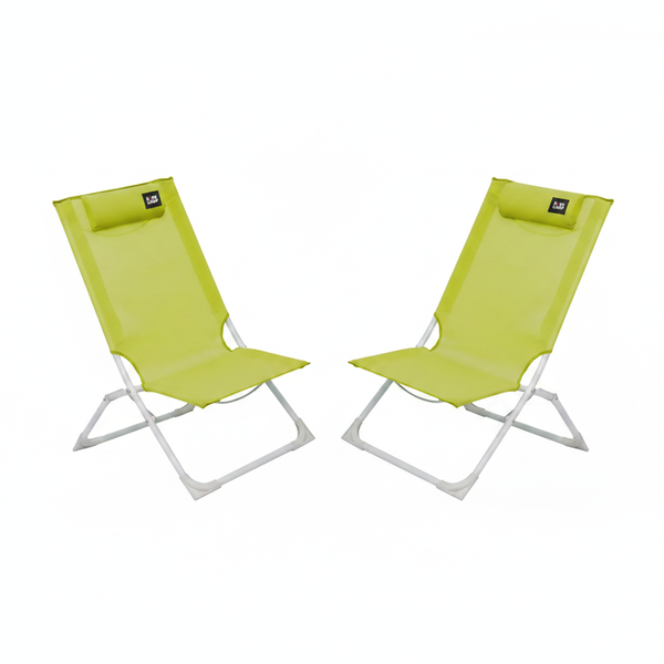 Basecamp Lightweight Folding Beach Chair with Built-In Pillow - 2 Pack