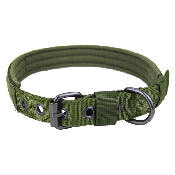 Tactical Military Adjustable Dog Training Collar with Metal Buckle - Green