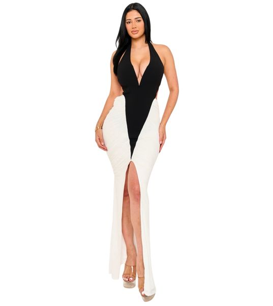 Wardrobenthings Glam Two Tone Black and White High Quality Luxury Dress