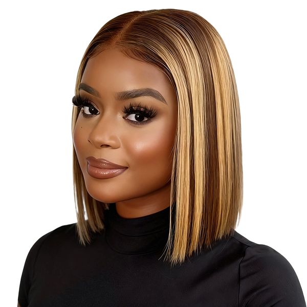 Geebuy HD Lace Double Drawn Piano Full Frontal Straight Wig 10inch