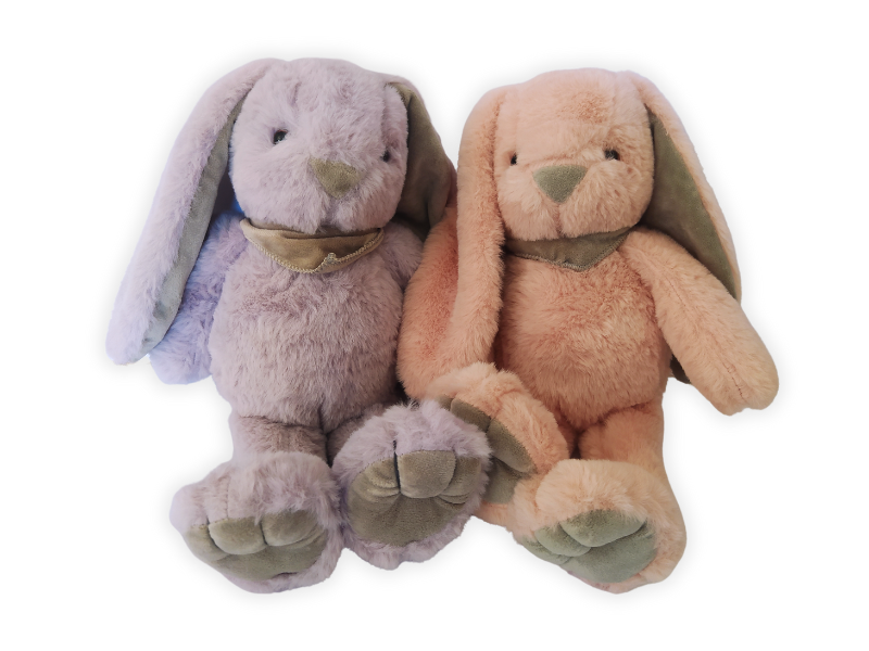 Easter Bunnies Soft Plush Toy Combo - Fluffy Long Ears - Pink and Purple