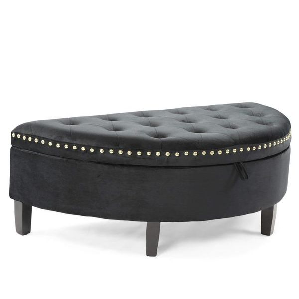 MaI Lifestyle - Saseki Half Moon Storage Ottoman - Light Grey Velvet