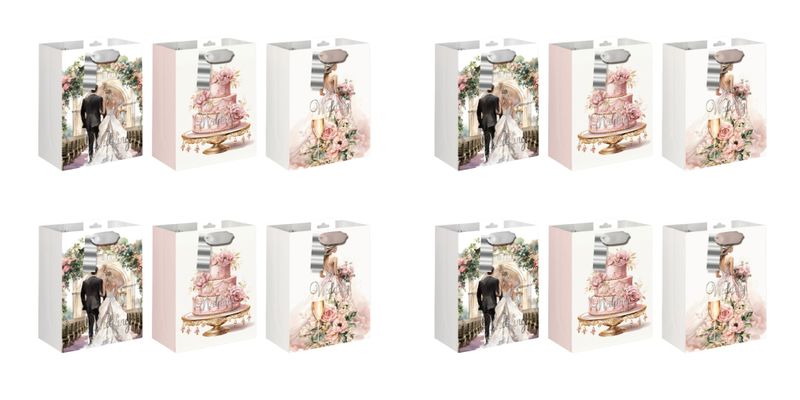 12-Piece Beauty Wedding Print Gift Bags Set - 26 x 32 x 12.5cm.