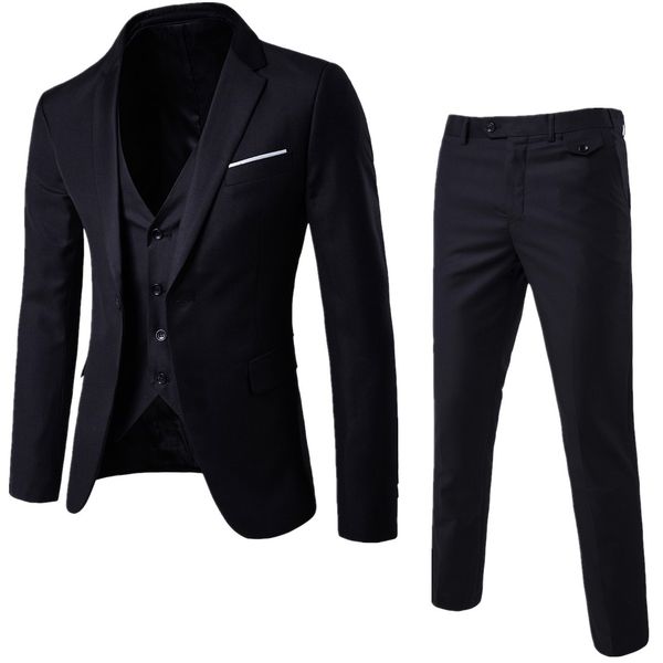 Men's 3 Piece - Notched Lapel - Jacket Vest and Trousers Set - Black