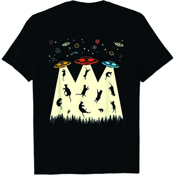 Qtees Africa - Cat Lover Cat Alien Abduction Black T-Shirt